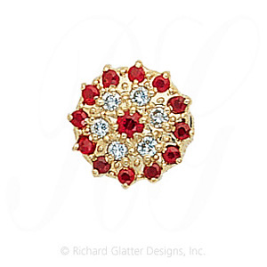 GS055 R/D/R - 14 Karat Gold Slide with Ruby center and Diamond and Ruby accents 